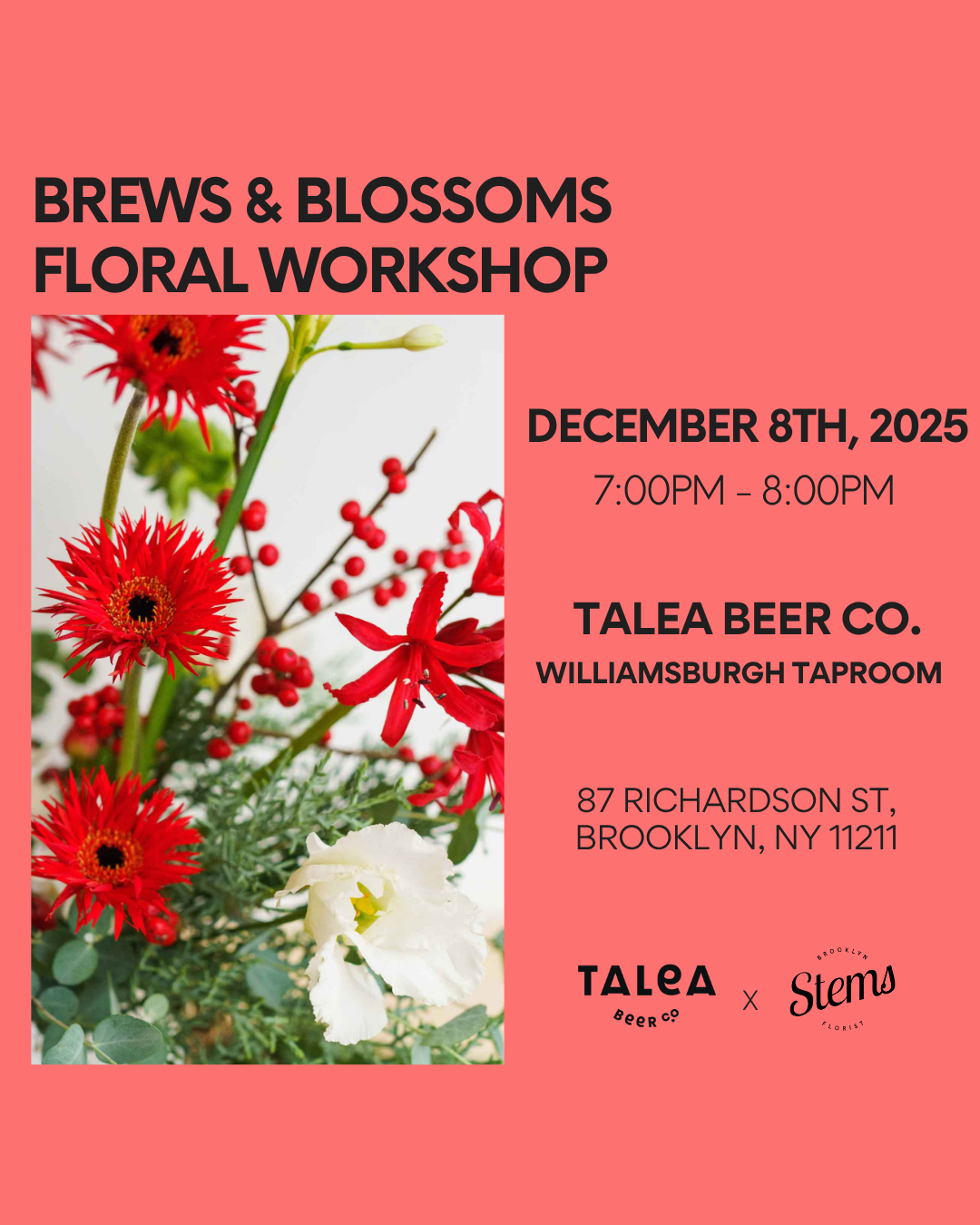 Welcome the Holidays - Brews and Blossoms Floral Workshop